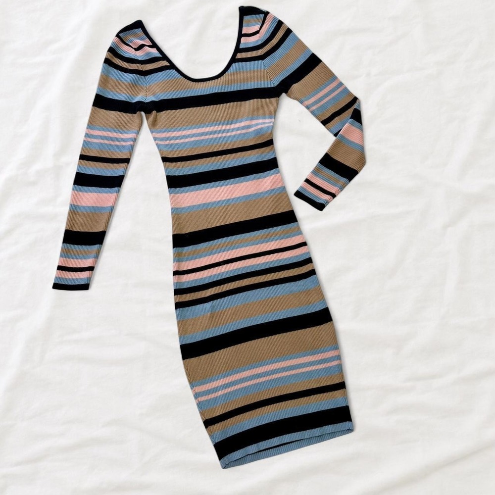 Bebe Y2K Striped Rib Knit Bodycon Dress